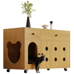 Merax Kommode, Katzentoiletten-Schrank mit abnehmbarer Sandablage, geruchsarm, Katzenklo Schrank / Kommode, 100x45x66 cm, Gelbmaplefarbe