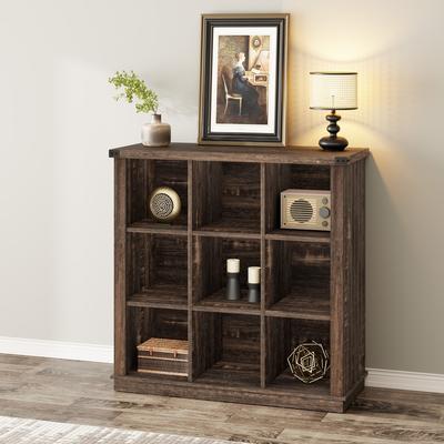 Garvee "Industrial 9-Cube Storage Organizer, 62"" Long Low Console with 3-Tier Metal Bookshelf – Entryway & Living Room Shelf"