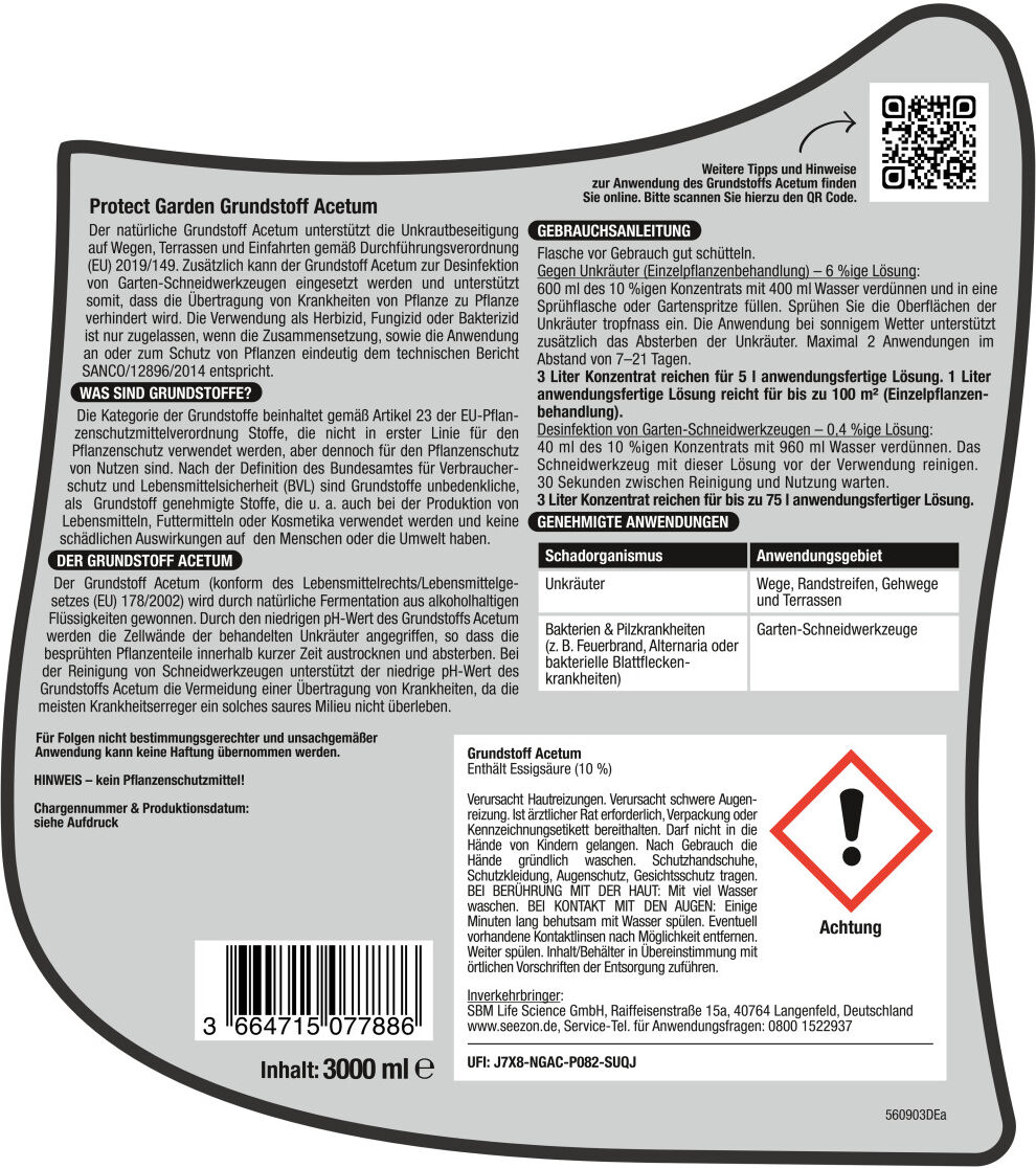 Protect Garden Turbo Unkrautfrei Grundstoff Acetum 3 L