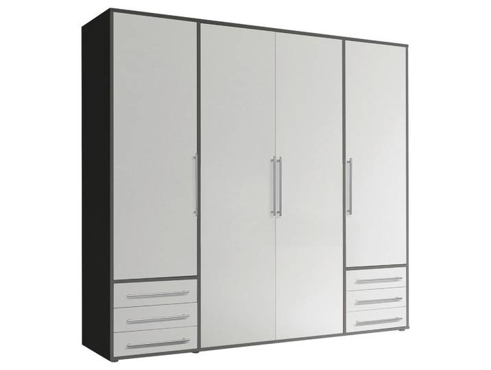 Drehtürenschrank mit Laden B: 206 cm Lyss Weiß/Graphitfarben