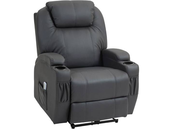 Fauteuil relax électrique massant inclinable 165° avec repose-pieds télécommande filaire porte-gobelets gris foncé