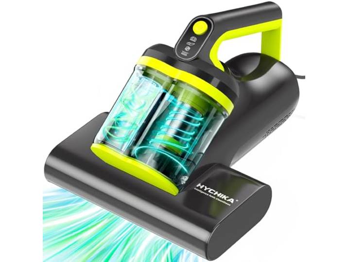 HYCHIKA Aspirateur Anti-Acariens 16 kPa\, Lumière UV-C\, Chauffage à 60 °C Aspirateur à Main\, Filtration Cyclonique Double\, Réservoir de 0\,5 L\, Pour Matelas\, Canapés et Tapis\, Élimine les allergènes