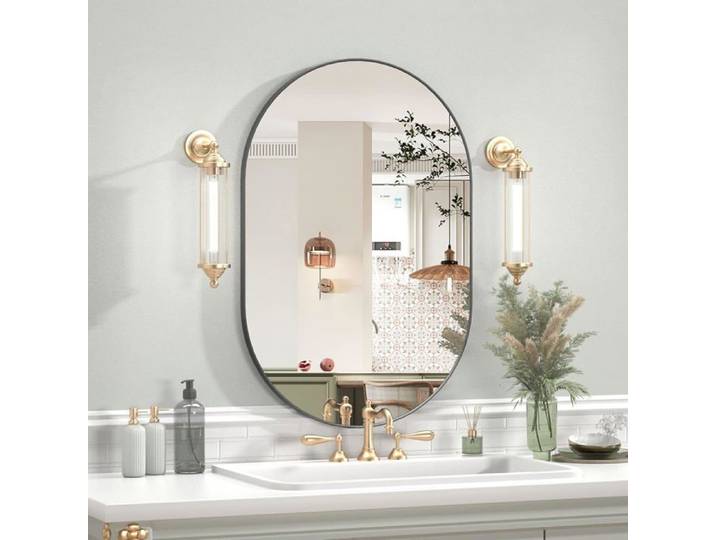 Miroir Ovale Miroir de Salle de Bain Ovale de 40 x 60 cm Cadre en métal Miroir Mural Unique Miroir de courtoisie Noir