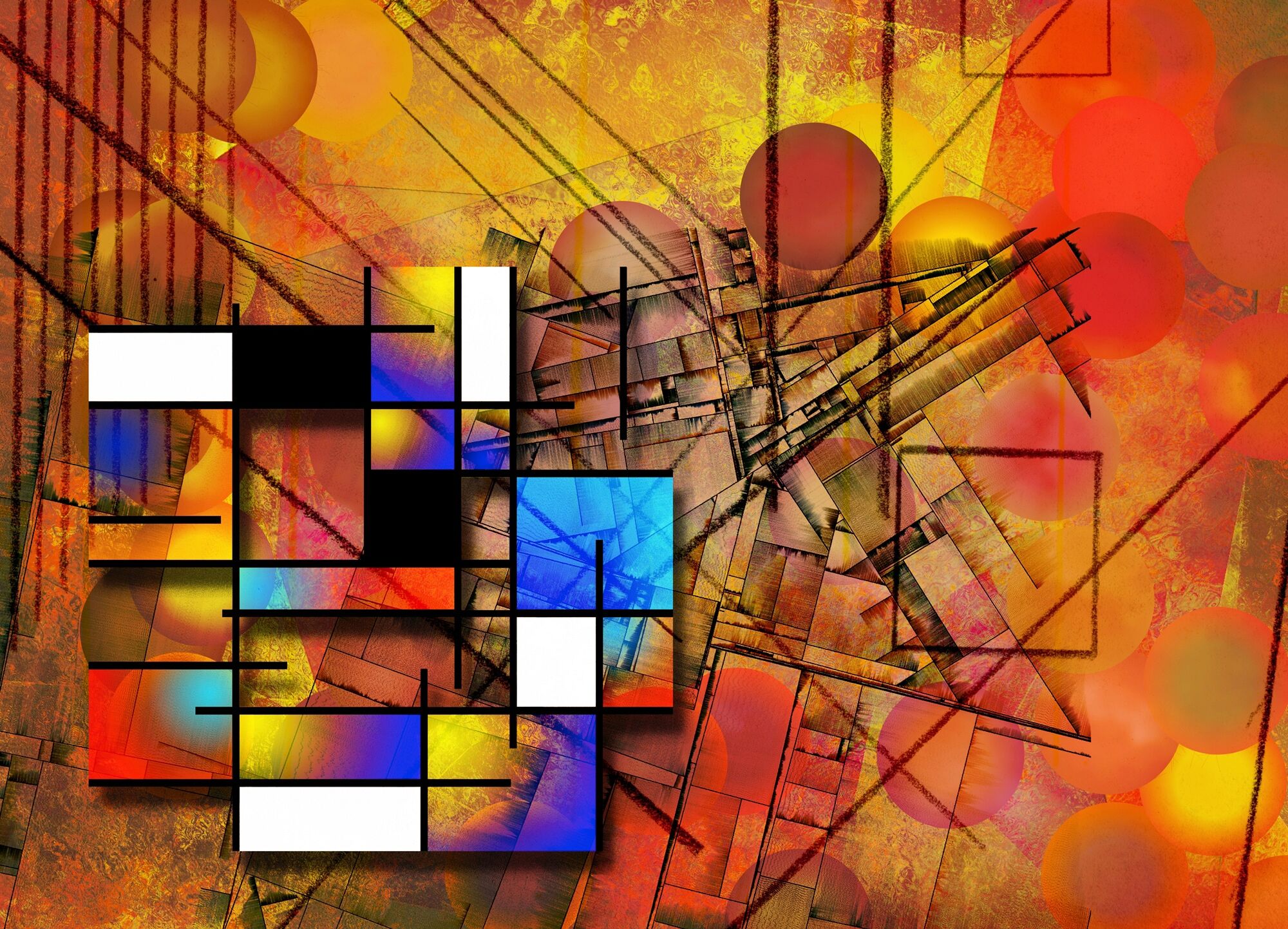Fototapete PAPERMOON "MODERNE KUNST-ABSTRAKT MALEREI 3D GEOMETRISCH ART", bunt, B:5m L:2,8m, Vlies, Tapeten, Fototapete bunt B/L: 5m x 2,8m, Bahnen: 10 Stk.