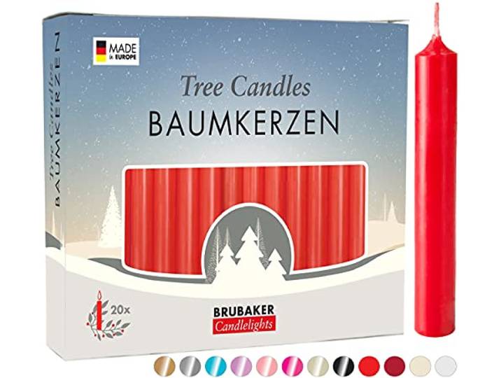 BRUBAKER Set van 20 boomkaarsen, wax, kerstkaarsen, piramidekaarsen, kerstboomkaarsen, rood