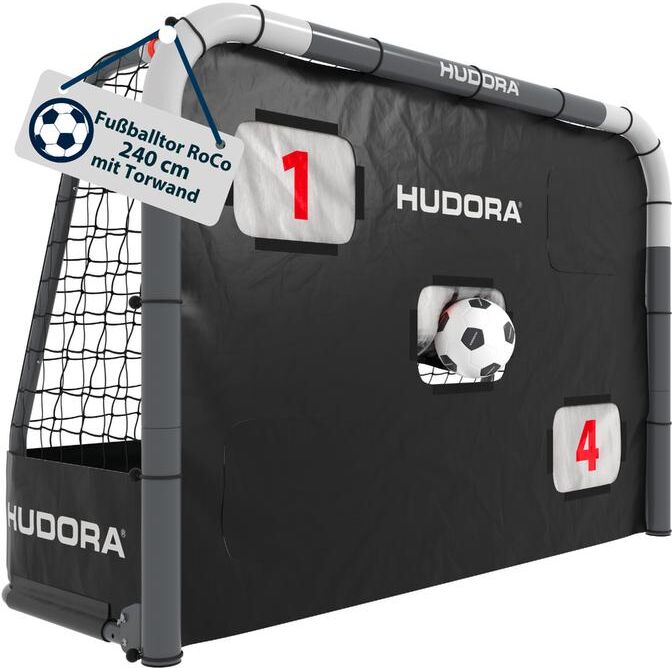Fussballtor HUDORA "Roco 240 mit Torwand", dunkelgrau, Sport-Tore, B/H/L: 96cm x 167,7cm x 255,4cm, Fussballtor, B:96cm H:167,7cm L:255,4cm dunkelgrau B/H/L: 96cm x 167,7cm x 255,4cm