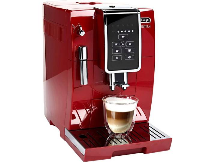 De'Longhi Kaffeevollautomat Dinamica ECAM 358.15.R, Sensor-Bedienfeld, Milchaufschäumdüse, 300 g Bohnenbehälter, automatische Reinigung