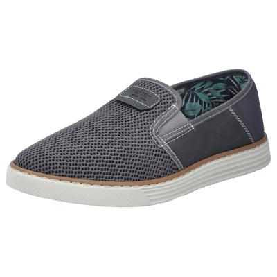 Slipper RIEKER, Herren, Gr. 40, grau (dunkelgrau), Lederimitat, Textil, Schuhe Slipper, Espadrilles, Sommerschuh mit kontrastfarbenen Ziernähten