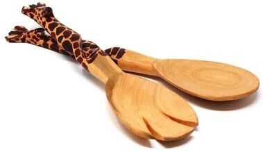 Global Crafts Handmade Wood 11-inch Salad Servers, Set of 2 (Kenya)