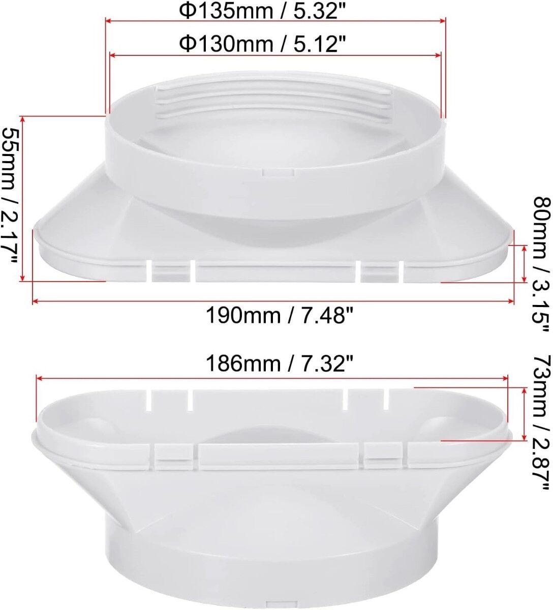 INF Tragbarer Klimaanlagen Abluftadapter Flachdüse 7 13cm Kurzadapter ABS Weiß, kompatibel mit Midea