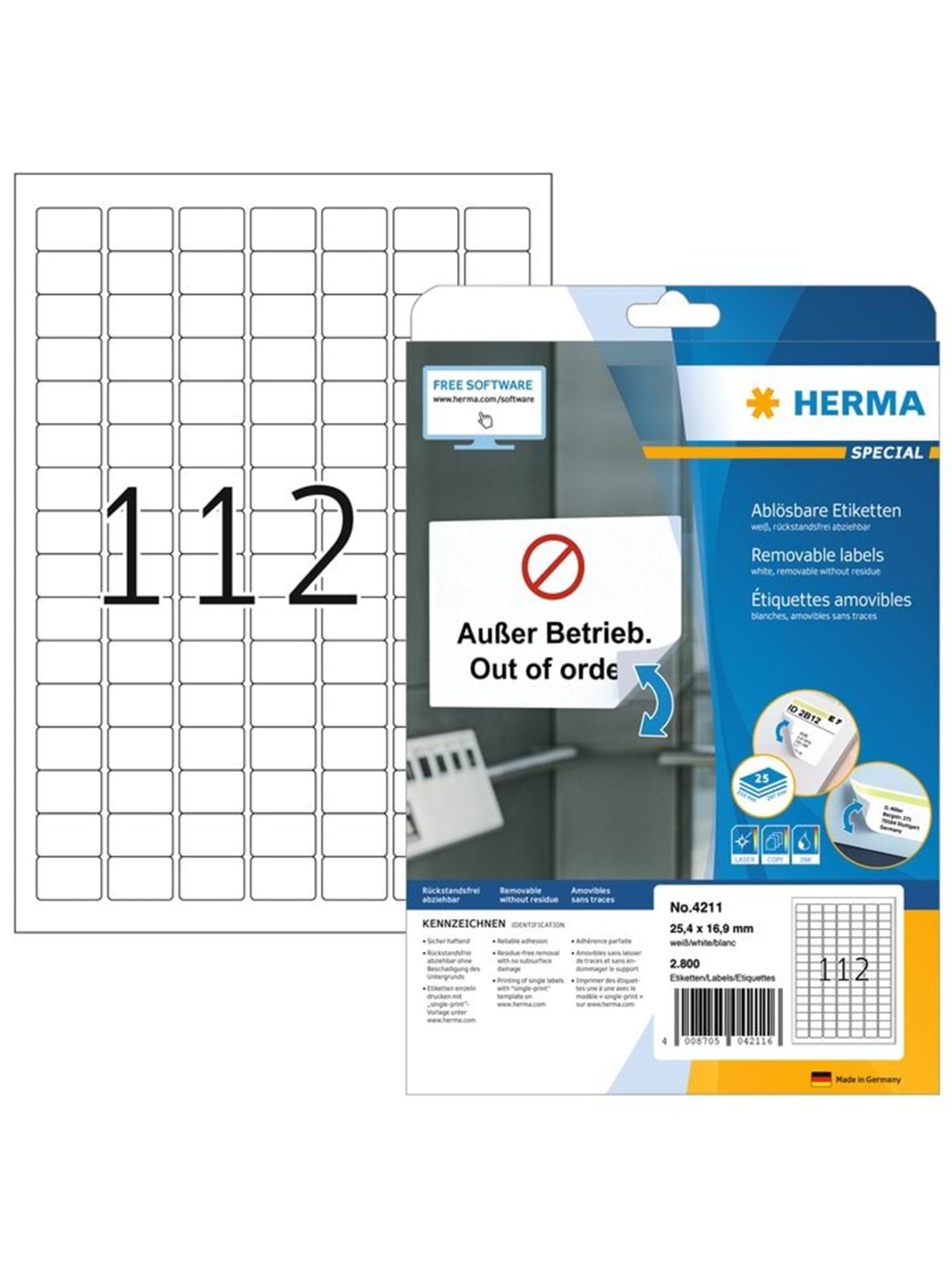 HERMA Ablösbare Etiketten A4, 25,4 x 16,9 mm, weiß