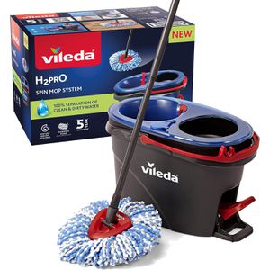 Vileda Bodenwischer H2PRO Spin Mop Set, 178333, Wischmopp mit Moppkopf, Eimer, Schleuder & Trennsystem
