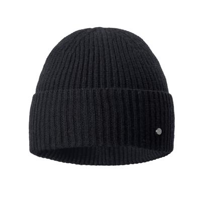 Strickmütze PEARLWOOD "BO", Herren, schwarz, Strick, Wollmischung, Mützen Strickmütze, schlichtes Design - mit breiter Krempe