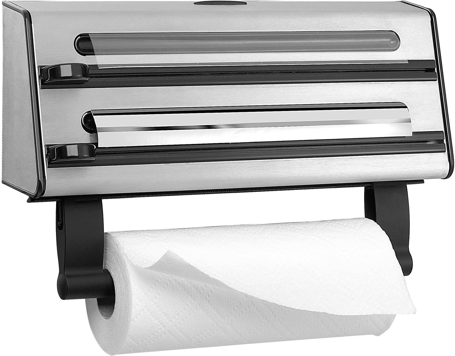 Folienspender EMSA, silber (schwarz, silber), Edelstahl, Küchenrollenhalter, Folienspender schwarz, silber Einheitsgröße