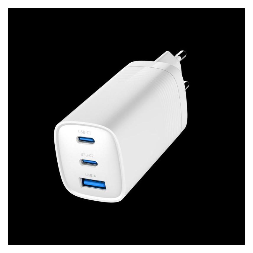 Gembird Power Delivery Charger 1xA 2xC GaN White (65 W, 3 Ports) (TA-UC-PDQC65-01-W)