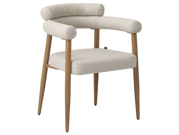 Bezogenes Esszimmerstuhl Pragess in Beige Bouclé/Natur Eiche