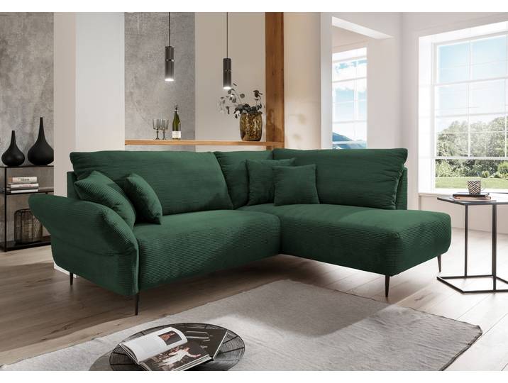 Ecksofa, Cord, Moosgrün 255×190 cm, Armlehnenfunktion, Klassisch & Modern, Inosign