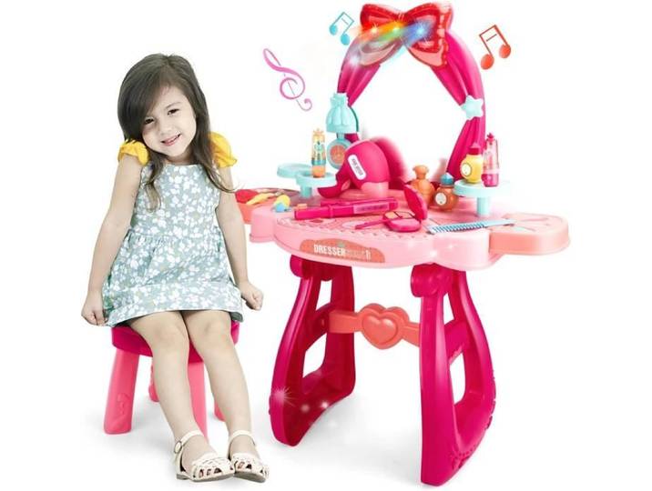 Coiffeuse de vanité Simulation Jouet - AMOUNE - Maquillage Jouets Jeu de rôle - Blanc - 3 ans - Enfant - Fille