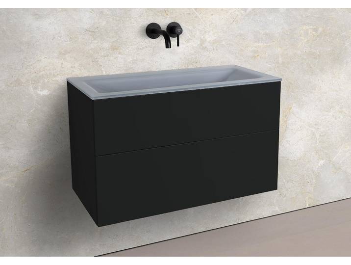 Zafiro - Badmöbelset 90 cm mit Glaswaschbecken Optiwhite und grifflosem Unterschrank