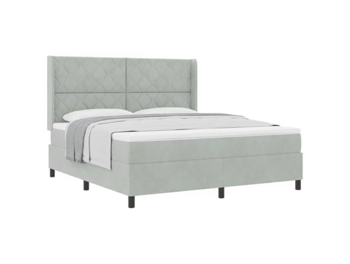 KTHLBRH Boxspringbett mit Kopfteil hellgrau 180 x 200 cm Samt Taschenfederkernmatratze, mittlere Härte, verstellbares Kopfteil 78-88 cm, Holzstruktur, Design