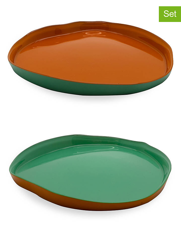 WD lifestyle 2er-Set: Servierteller in Orange/ Grün - Ø 18 cm - onesize
