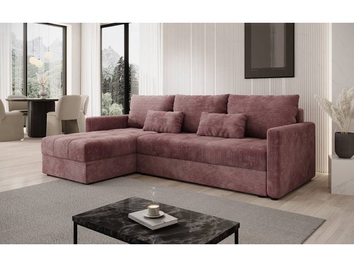 Designer Ecksofa Roma in Cord mit Schlaf- und Klappfunktion - Mauve - Links - Cord - Luxusbetten24