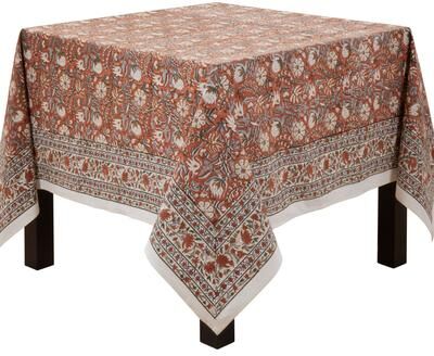 Saro Lifestyle Rustic Botanical Tablecloth - Vintage Floral Block Print Tablecloth for Farmhouse Dining & Entertaining