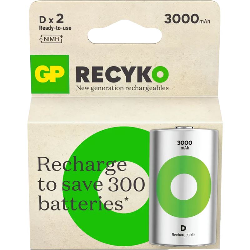 GP 2 Akkus ReCyko+ Mono D 3.000 mAh
