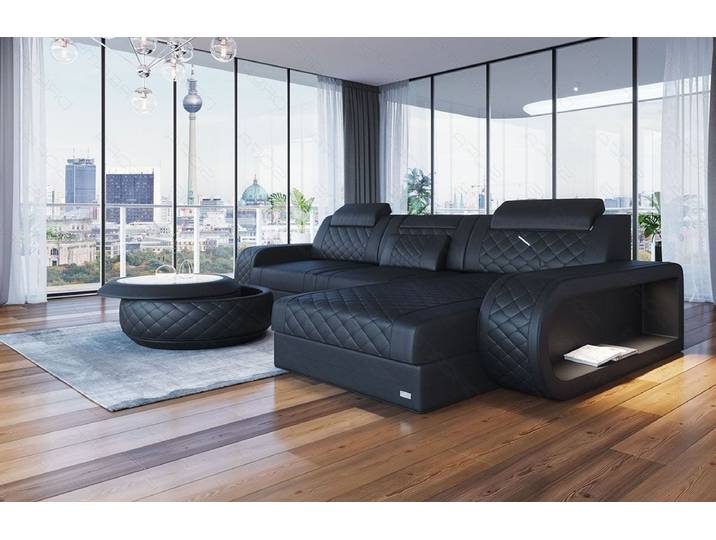 Sofa Dreams Ecksofa Ledersofa Berlin L Form Mini Couch mit LED, Designersofa, Sofa aus Eigenproduktion