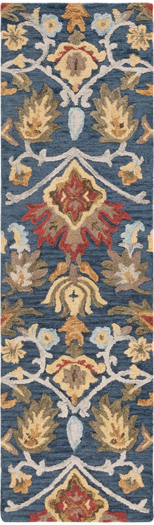 Blue Elephant Tansy Hand Tufted Wool Rug Blue/Brown Runner 69 x 366 cm