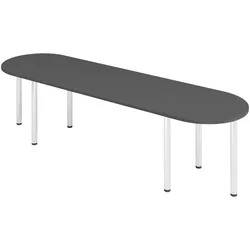 bümö Konferenztisch oval 280x80 cm großer Besprechungstisch in graphit, Besprechungstisch mit Chromfüßen, Meetingtisch für 8 Personen, Tisch für