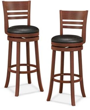 Costway Set of 2 360° Bar Stools with PU Upholstered Seats-Brown