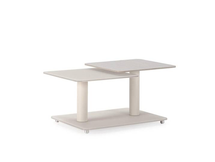Calicosy Couchtisch mit quadratischen Glasplatten 54/42,8/114,6 cm, Beige, 54x42.8x114.6 cm, Wohnzimmer, Wohnzimmertische, Couchtische
