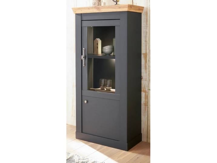 Furn.Design Standvitrine Ribera (Hochkommode in matt grau mit Wotan Eiche, 72 x 146 cm) mit Soft-Close-Funktion