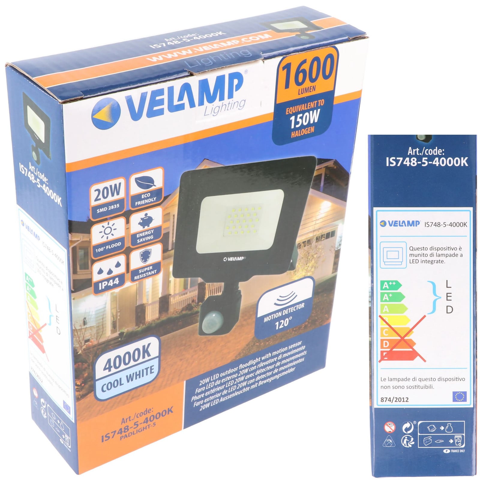 Velamp PADLIGHT5 SMD 20W IP44 LED tuinspot met IR-sensor, zwart, 4000K