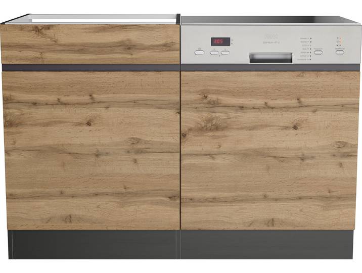 Spülenschrank KOCHSTATION KS-Riesa , braun (wotaneiche), B:120cm H:82cm T:60cm, Holzwerkstoff, Schränke, Spülenschrank, Breite 120 cm, MDF-Fronten