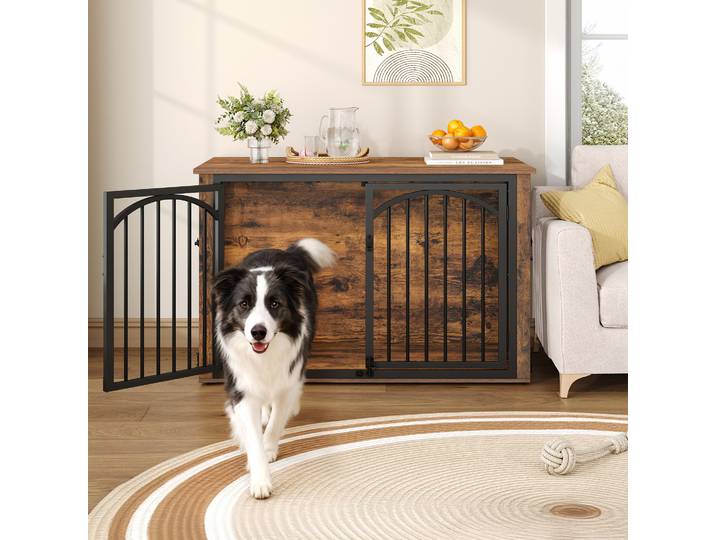 Meuble pour chien, boîte pour chien de 100 cm pour la maison avec 4 portes, boîte pour chien en bois moderne, table d'appoint, pour chiens de taille moyenne à grande