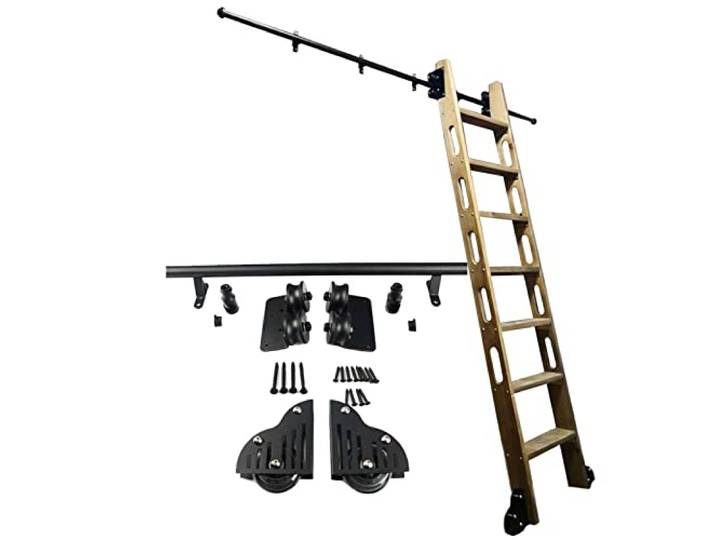 FUYAO Sliding Library Ladder Hardware Rolling Ladder Hardware Kit (No Leiter), Schiebetür Schienenkit Leiter Kleiderbügel -Schienenscheibe mit Bodenrollen Rädern rutschen
