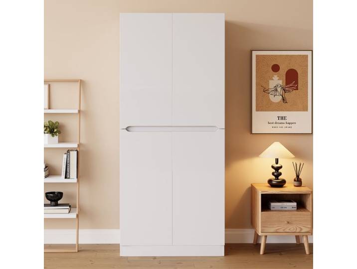 Armoire 70 cm blanche 2 portes avec penderie rangements multiples et design minimaliste