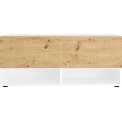 Schuhbank FMD "Belm", weiß (brilliantweiß, artisan eiche), B:109cm H:46cm T:42cm, Holzwerkstoff, Sitzbänke, Schuhbank, Sitzbank mit zwei Schubkästen und Ablagefächern, Breite 109 cm