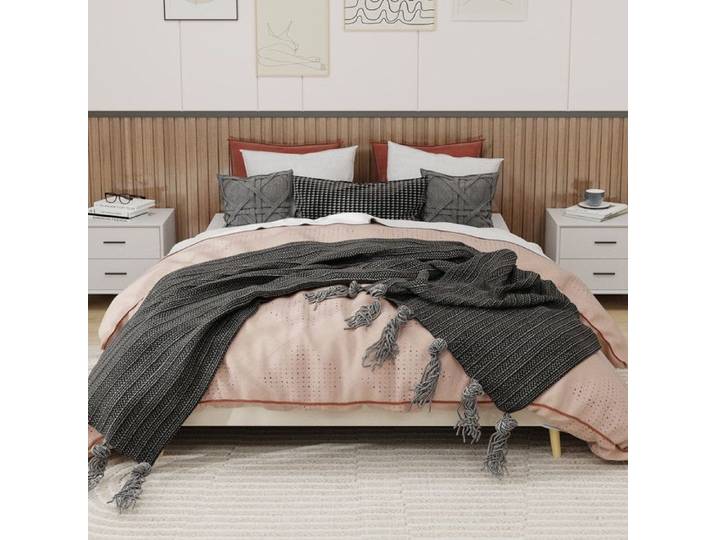 Lit double Moderne - 160x200 cm - Beige - Velours néerlandais - Profil bas