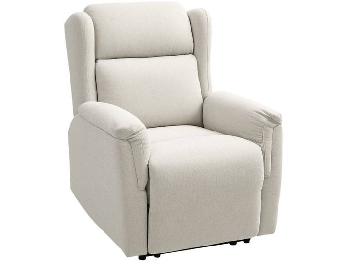 Fauteuil relax manuel – tissu lin beige – dossier inclinable 160° – 150 kg