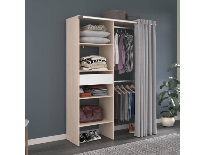 Dressing ouvert avec rideau et étagères 202 cm blanc - Blanc - Fabriqué en France - Terre de Nuit