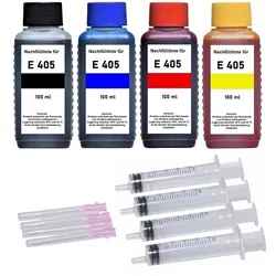 Nachfüllset für Epson 405, 405XL Druckerpatronen - 4 x 100 ml Druckertinte + Zubehör