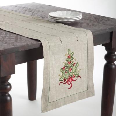 Saro Lifestyle Christmas Tree Design Embroidered Table Topper or Table Runner