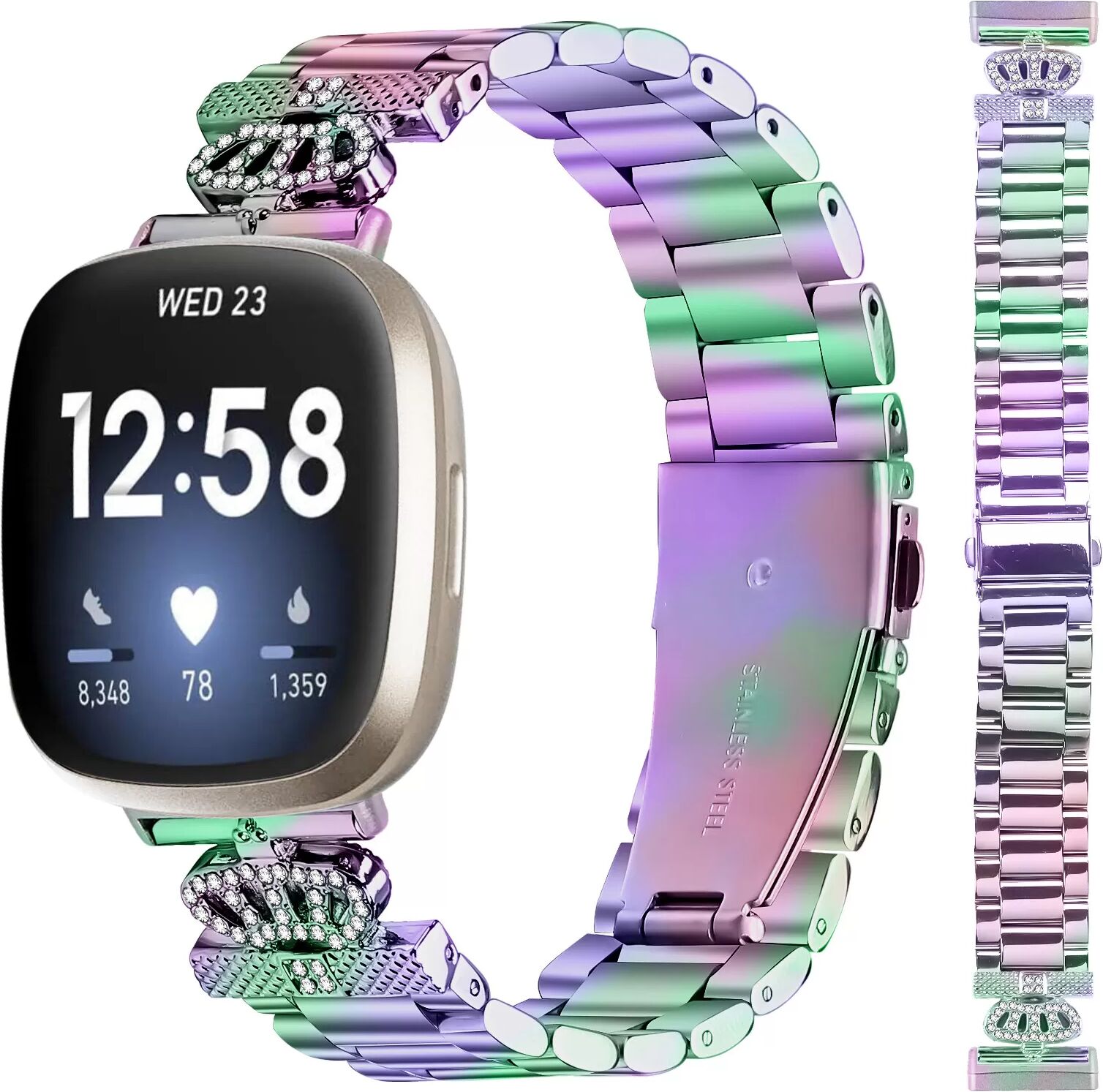 INF Funkelndes Drei-Perlen-Kronen-Uhrenarmband für Fitbit Versa 3/4/Sense 2