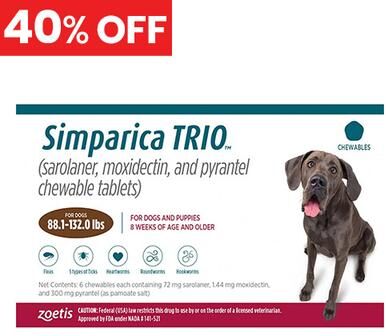 Simparica Trio For Dogs 88.1-132 Lbs (Red) 3 Chews