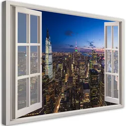 WANDBILD fensterblick stadt nacht wolkenkratzer