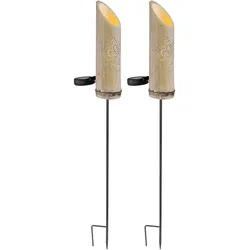 Steckleuchte Bambus Solarleuchte Erdspieß Bambuslampe Solar, Dekor-Stanzungen, grün, LED warmweiß, DxH 12x79,5 cm, 2er Set