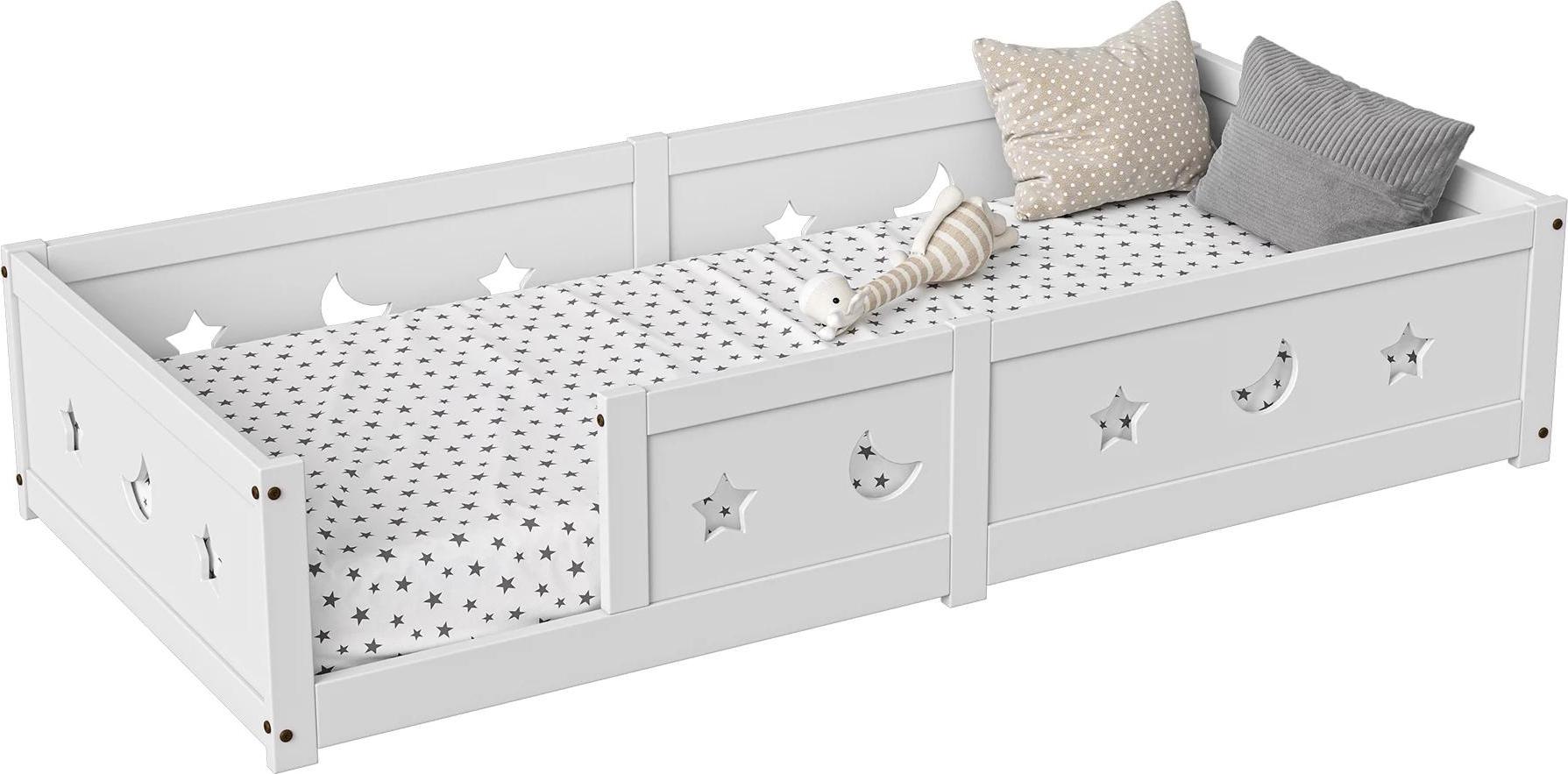 Montessori Kinderbett - Einzelbett - 140 x 200 cm - Holz - Mit Rausfallschutz - Bodenbett - Ohne Stauraum